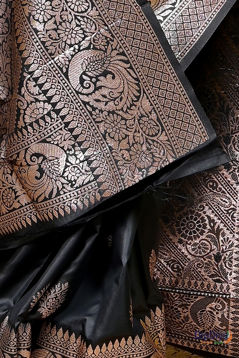 Black Cotton Silk Paromal Kathan Saree (491)